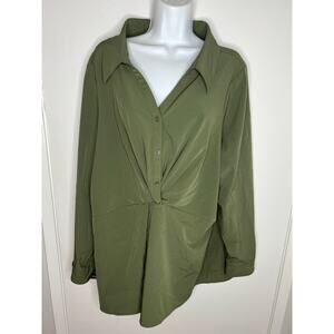 Lane Bryant Women's Long Sleeve Twist Waist Peplum Blouse Green ~ Size 22